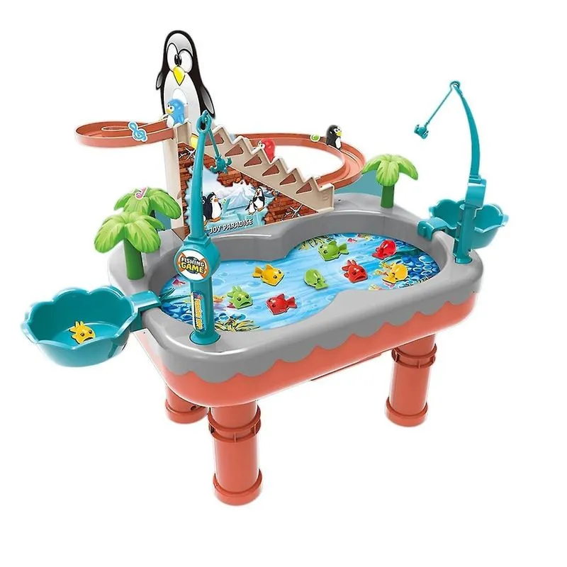 Conjunto de Pesca Magnética de Pinguim para Bebês com Escorregador - Brinquedos de Banho e Piscina