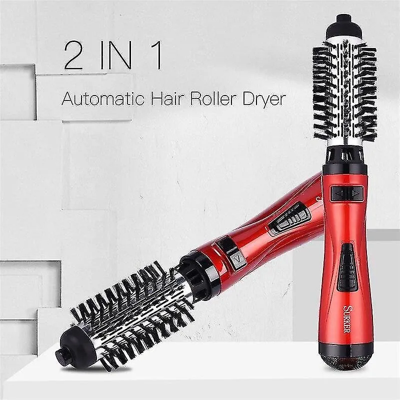 Secadores de cabelo 2 em 1 escova rotativa secador de cabelo penteado modelador de ar quente escova de modelagem de rolo de ferro vermelho