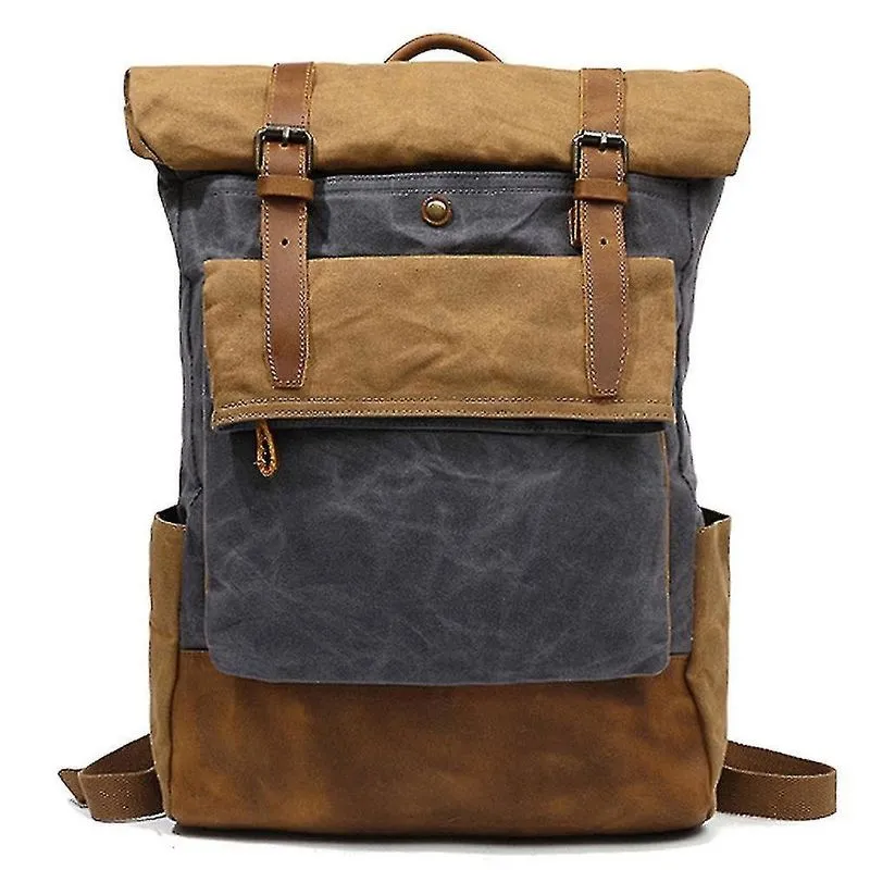 Mochilas bolsa de viagem ao ar livre louco couro cavalo casual mochila masculina bolsa de lona de ombro cinza