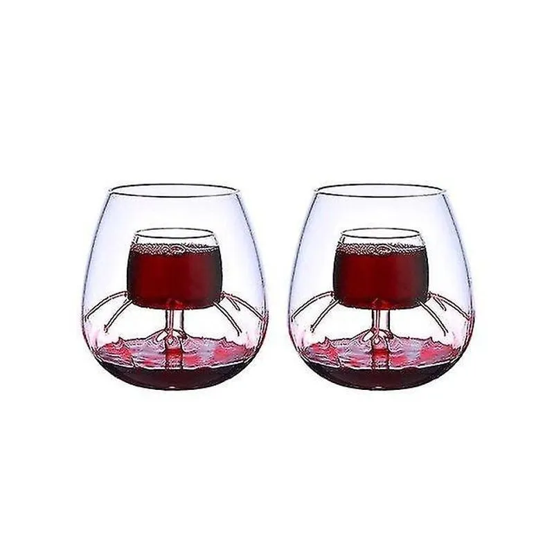 Decantadores 2pcs sem chumbo soprado à mão efeito de forma de fonte sem haste decantador de vinho copo de 520ml