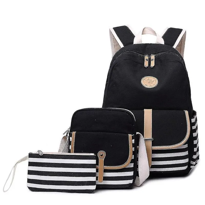 Mochilas mochila de lona mochila estudante feminina mochila listrada bolsa de computador preta