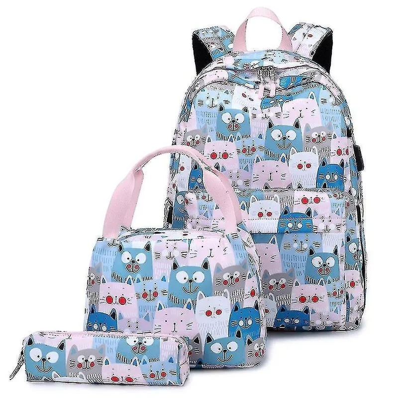 Mochilas rosa mochila casual de grande capacidade mochila de três peças para estudantes do ensino médio