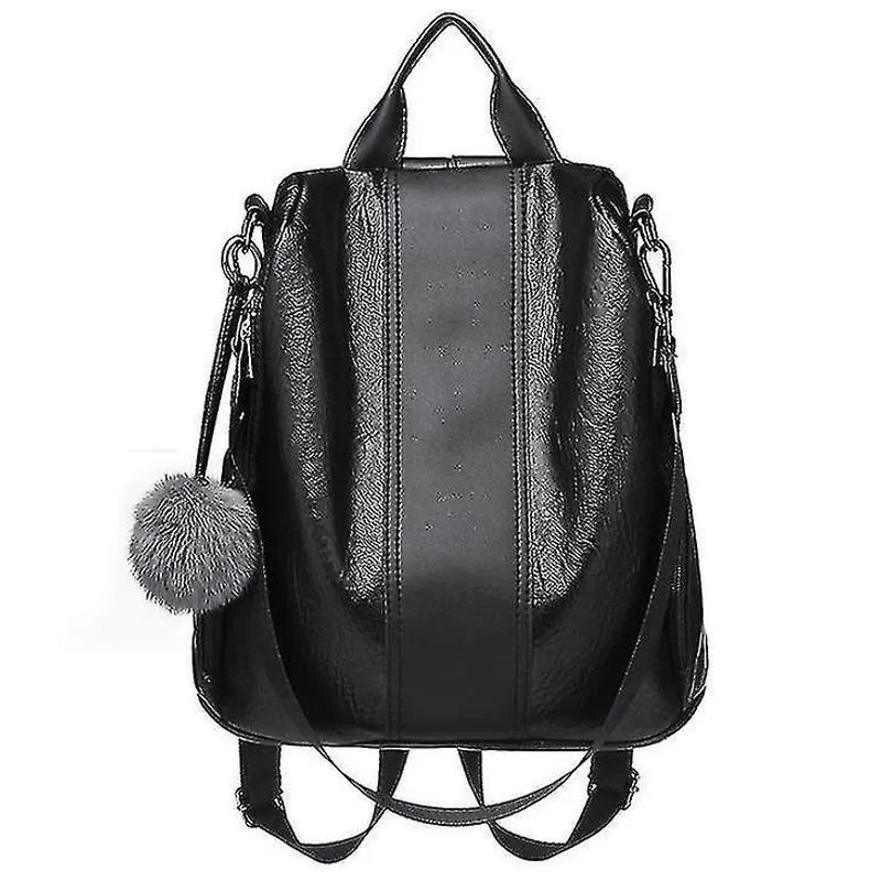 Mochilas de couro macio feminino mochila retrô de grande capacidade preto escuro
