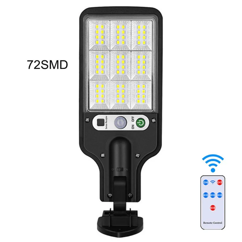 Luz de rua solar, Ip65 impermeável, crepúsculo para da-wn com sensor de movimento levou luz de inundação de segurança para estacionamento, controle remoto com 72 contas de lâmpada Smd