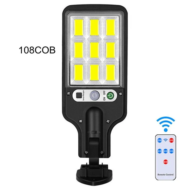 Luz de rua solar, Ip65 à prova d'água, crepúsculo para da-wn com sensor de movimento levou luz de inundação de segurança para estacionamento, controle remoto com 108 contas de lâmpada Cob