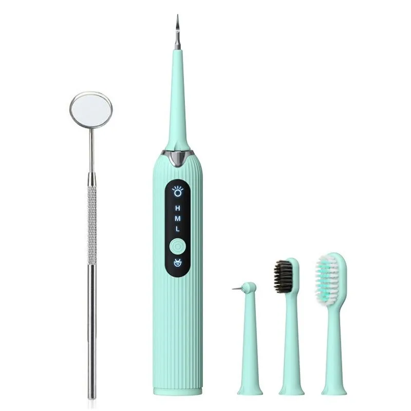 Limpador de dentes ultrassônico, kit de limpeza de dentes com 4 cabeças de limpeza e removedor de tártaro de espelho bucal para manchas de dentes para adultos