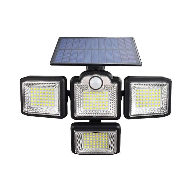 Luzes solares ao ar livre, luzes de sensor de movimento com controle remoto, luz de inundação conduzida de segurança de 4 cabeças, Ip65 à prova d'água, 270 parede grande angular Illuminatio-n