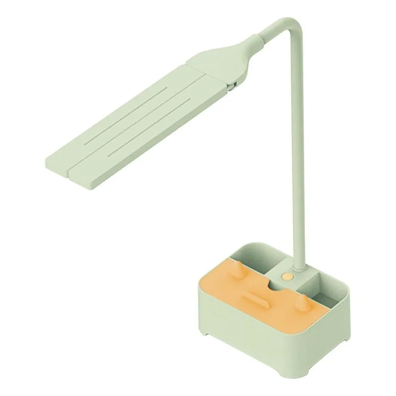 Lâmpada de mesa LED de cabeça dupla com suporte para caneta e suporte para telefone - Porta USB de carregamento, configurações de brilho grátis, 3 modos de cores, pescoço flexível