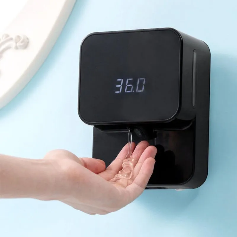 Dispensador de sabão de medição de temperatura corporal de indução automática de parede Máquina de lavar espuma Dispensador de sabão Máquina de desinfetante para as mãos