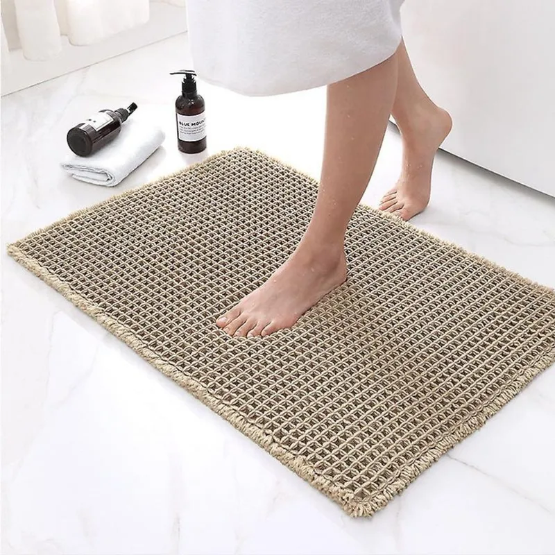Tapete de banho antiderrapante absorvente chuveiro tapete de banheiro tapete waffle de cor sólida