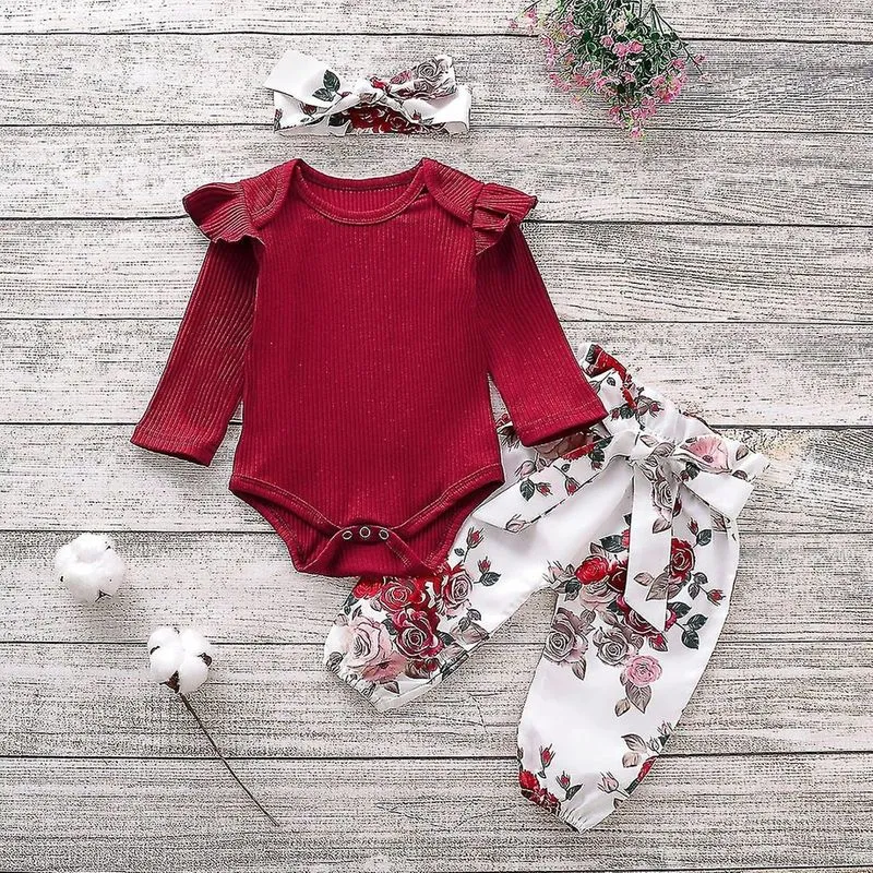 Roupas de bebê recém-nascido de uma peça para bebês tricotando macacão de manga comprida de algodão tops calças estampadas