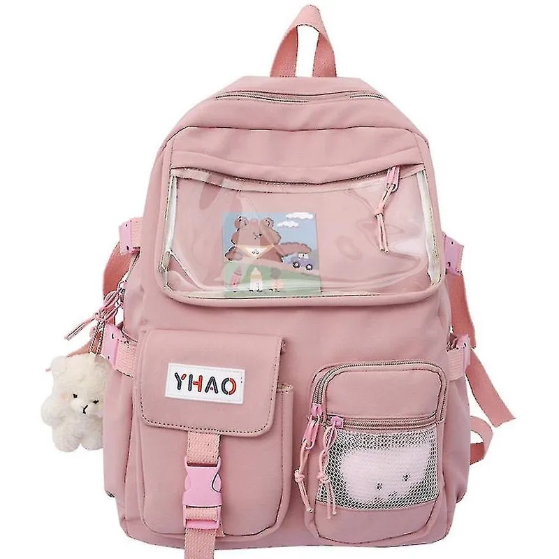 Mochilas de desenho animado estudante adolescente mochila transparente bolsa escolar de estudante do ensino médio rosa