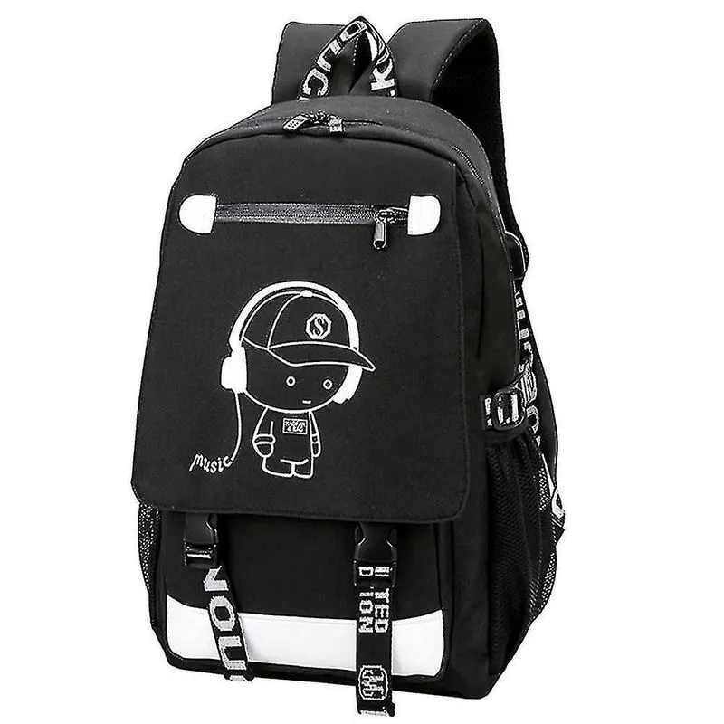 Mochilas cartoon cartoon mochila luminosa viagem lazer usb mochila preta