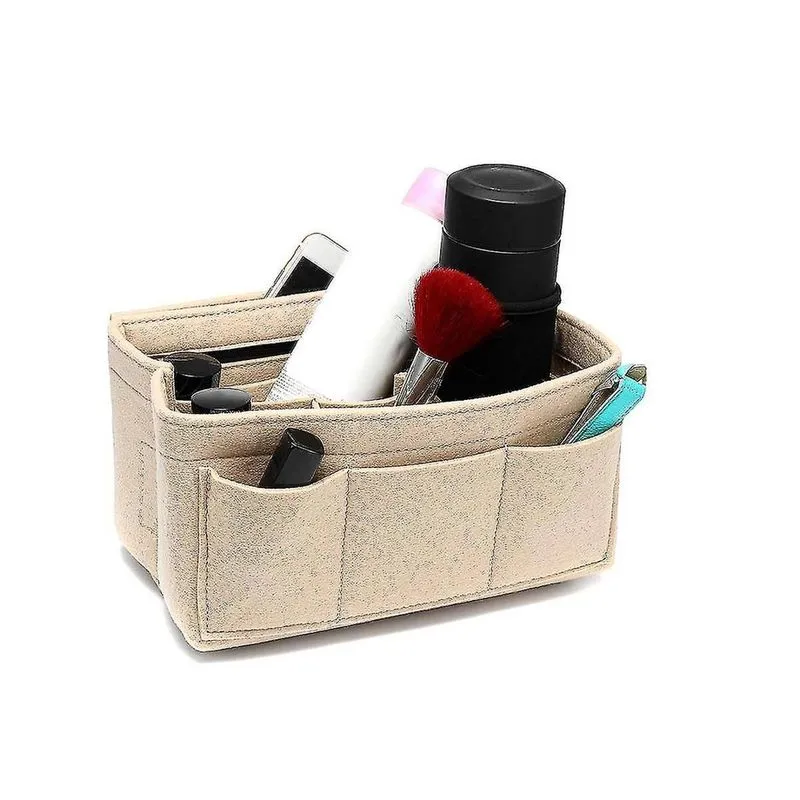 Sacos de higiene pessoal cosméticos pano de feltro inserção organizador de bolsa com zíper organizador de bolsa de maquiagem bolsa interna de viagem portátil