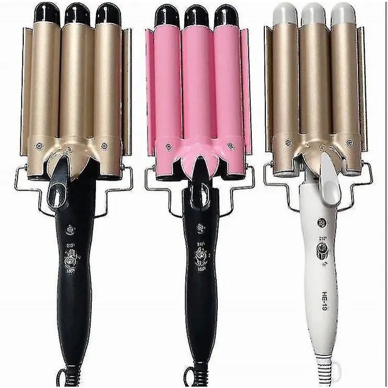 Modeladores de volume de coque de cabelo 22mm ouro ferro de ondulação de três tubos modelador de cabelo ondulado de água ferro de frisar grande onda cerâmica