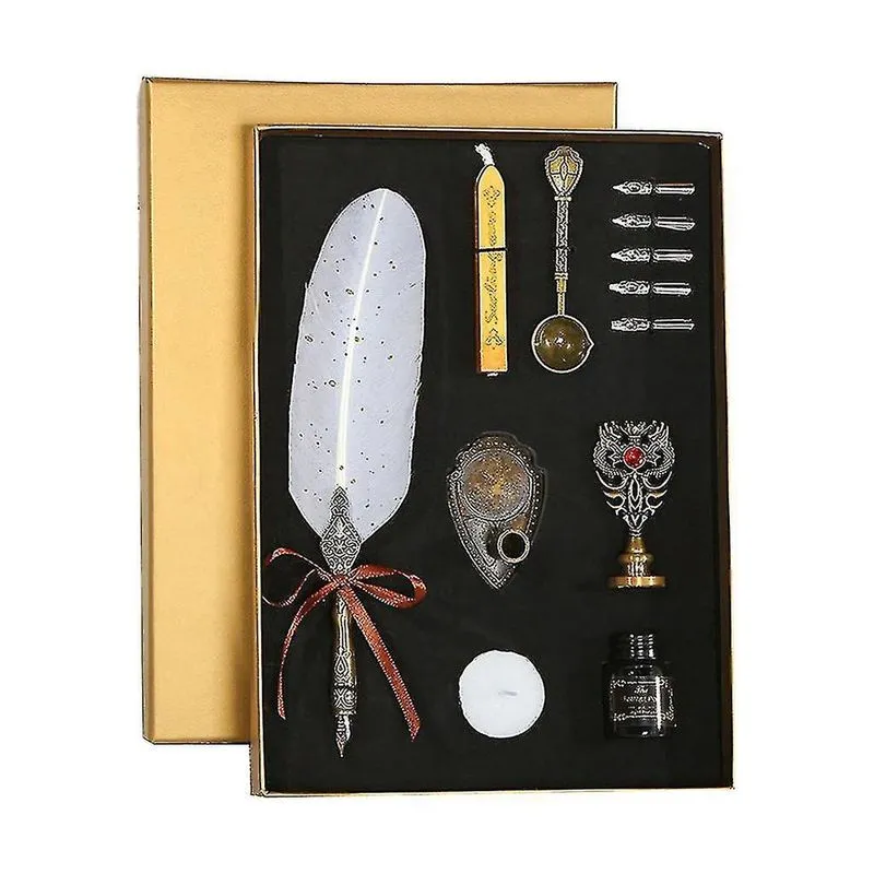 Canetas em relevo styluses vintage retro pena caneta conjunto polvilhar ouro luxo quill dip caligrafia caneta-tinteiro presente