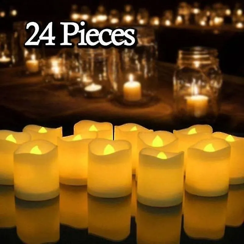 Velas 24pcs piscando led tealights controle remoto velas sem chama alimentadas por bateria para casa