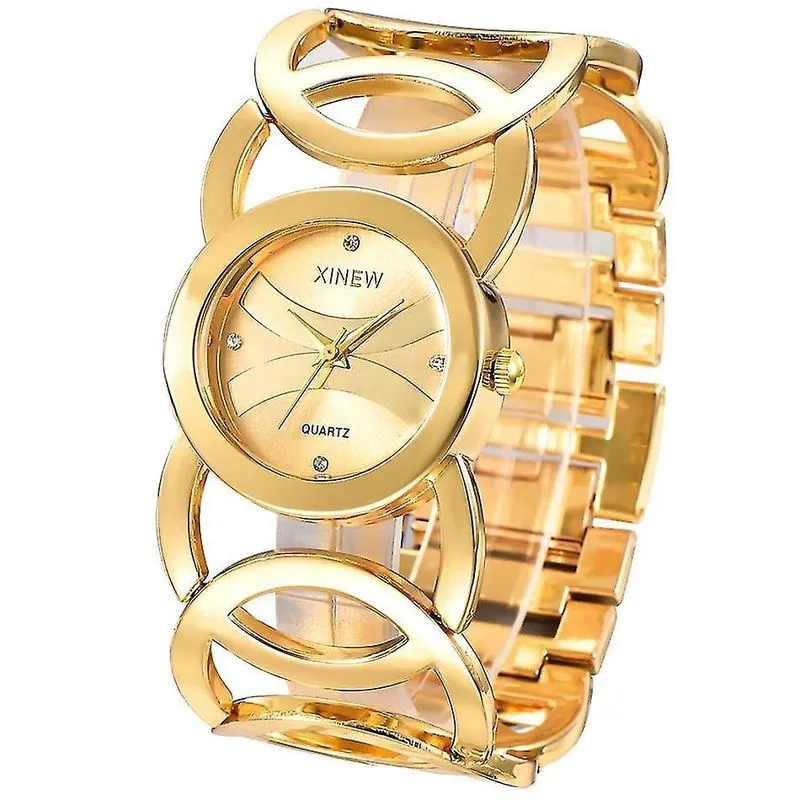 Despertadores de marca banhado a ouro relógios femininos círculos pulseira strass relógio de quartzo relógio de aço inoxidável