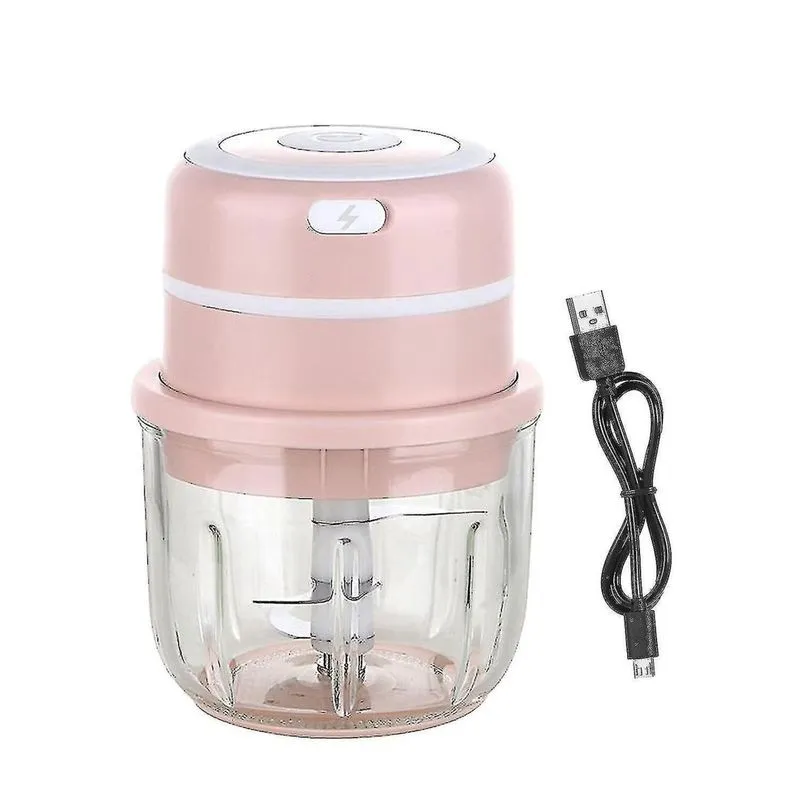Temporizadores de cozinha mini chopper elétrico cortador de alimentos moedor portátil liquidificador processador 300ml usb recarregável rosa