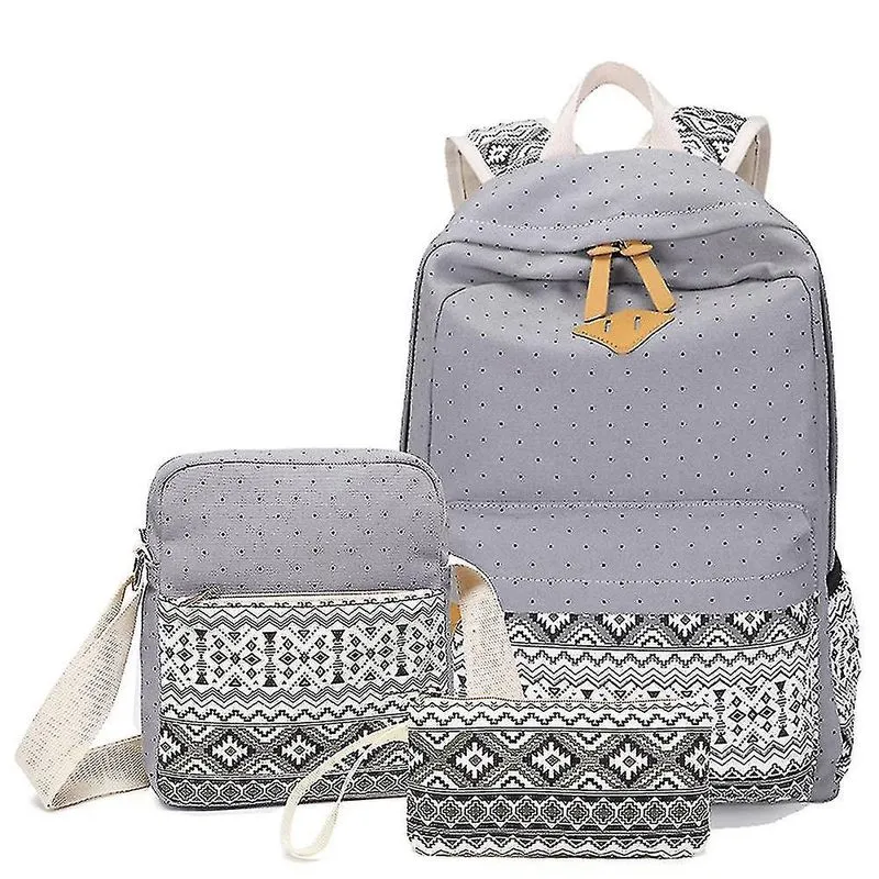 Mochilas mochila de lona mochila feminina casual estudante conjunto de três peças cinza