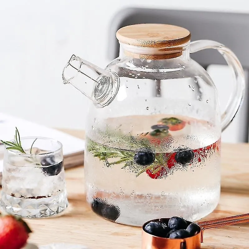 Jogo de Chá e Café de Vidro Borossilicato Resistente ao Calor, Filtro e Tampão de Bambu - 1,5L