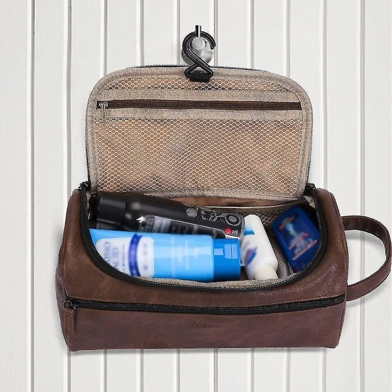Sacos de higiene pessoal cosméticos bolsa de higiene pessoal viagem grande capacidade portátil pendurado organizador de couro armazenamento de barbear homens mulheres