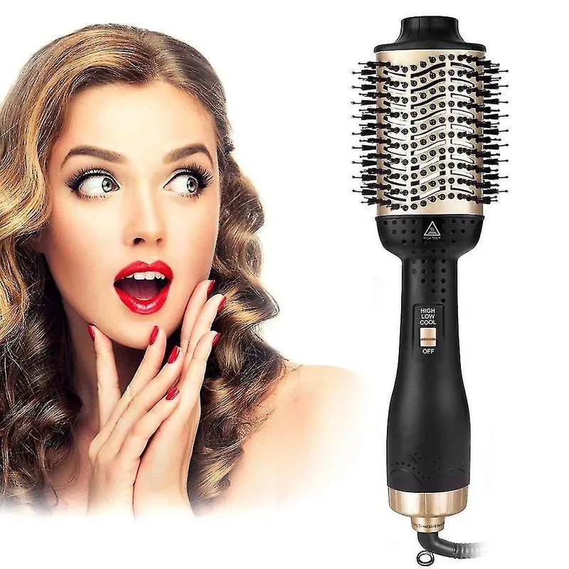 Ferros de frisar secador de cabelo de um passo e volumizador modelador a quente tipos negativos styler pentear escova ferros de ondulação dourado