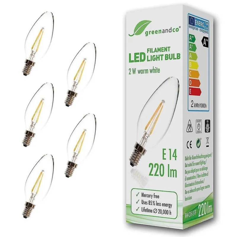 Pacote de luzes de inundação de 5? e14 levou velas de filamento 2w substitui 25w 220lm 2700k branco quente 360° feixe