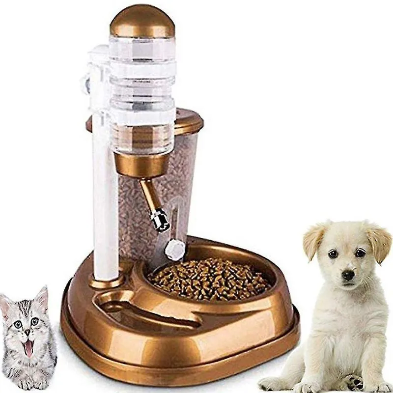 Distribuidores de alimentos alimentador automático de cachorro de estimação de uso duplo com fonte de água, balde de comida de grande capacidade e água