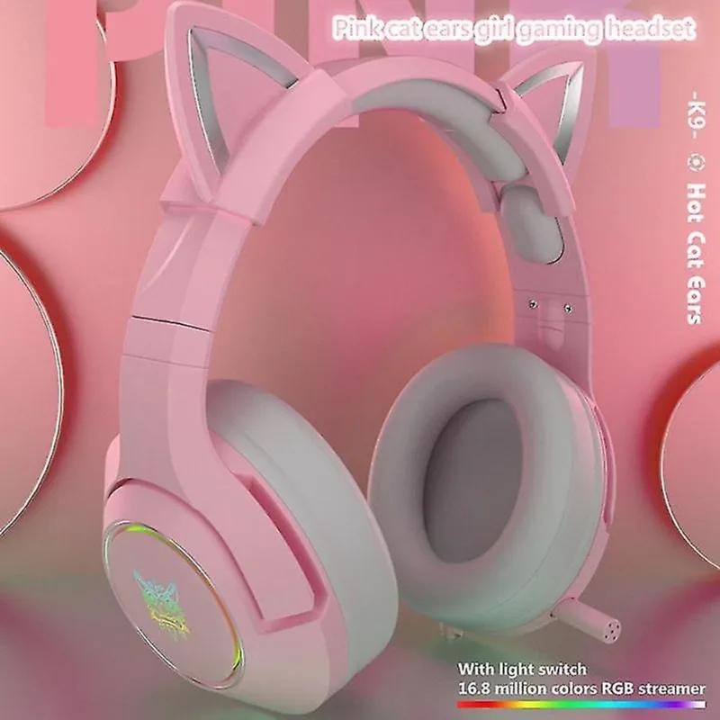 Fones de ouvido fones de ouvido orelha de gato cute girl gaming headset com microfone redução de ruído hifi 7.1 channe