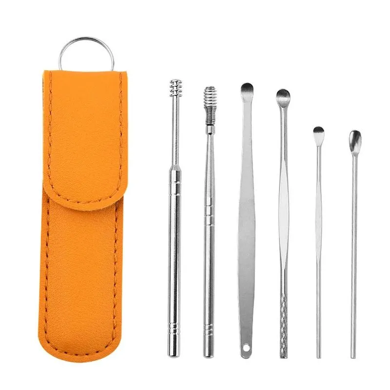 Kit portátil de remoção de cera de ouvido, ferramenta de limpeza de cera de ouvido de aço inoxidável de 6 peças