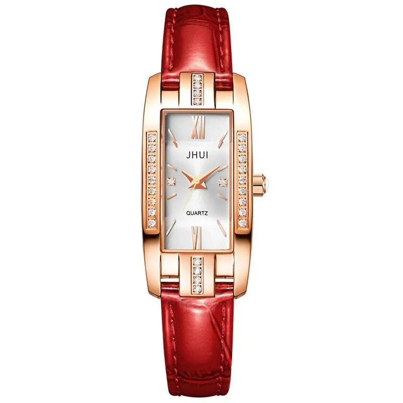 Relógio de moda feminina relógio pulseira de couro vestido casual pulso cristal