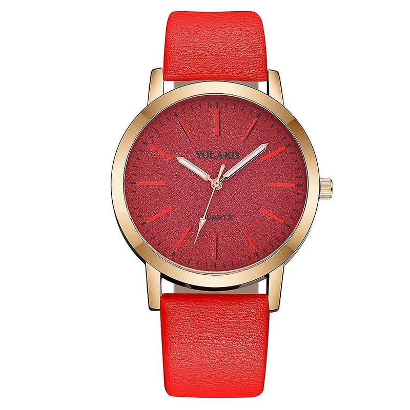 Relógio de pulso analógico feminino casual com pulseira de couro quartzo estrelado da Yolako