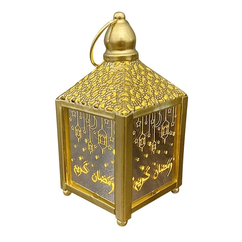 Lanterna LED Ramadan Mubarak, luz noturna árabe retrô, decoração de mesa de lanterna suspensa de arte de metal oco Eid, decoração de lâmpada islâmica muçulmana