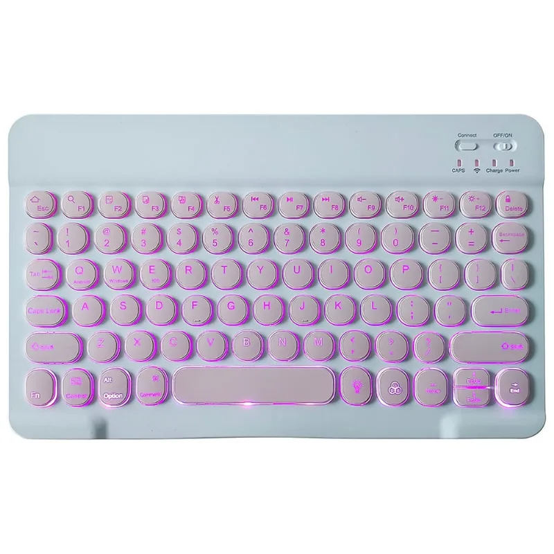 Teclado Bluetooth Teclado de luz de fundo colorido Teclado de tampa redonda Portátil Mini Bt Teclado sem fio para Android Windows Pc