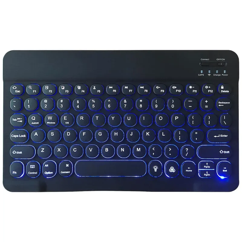 Teclado Bluetooth Teclado de luz de fundo colorido Teclado de tampa redonda Portátil Mini Bt Teclado sem fio para Android Windows Pc