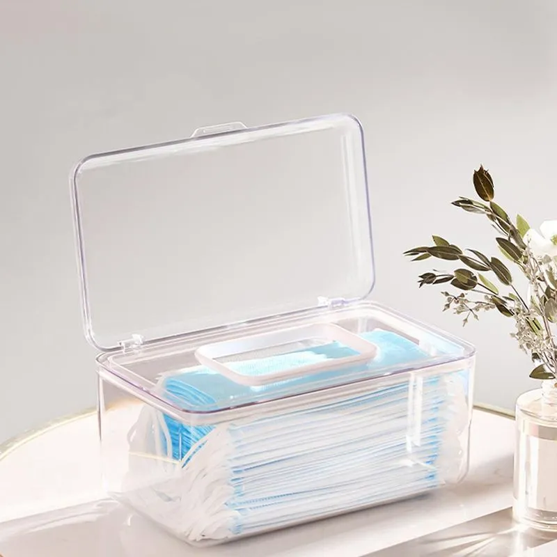 Caixa de armazenamento de máscara com tampa, estojo de armazenamento de máscara transparente, organizador de caixa de armazenamento de máscara aberta, dispensador de máscara multifuncional para casa,