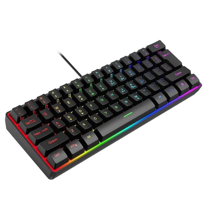 Teclado iluminado rgb 60% teclado mecânico para jogos compacto 61 teclas teclado de escritório com fio com interruptor azul para windows laptop pc m-ac