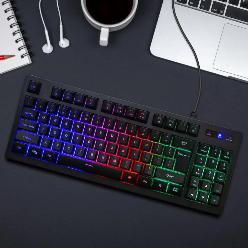Teclado iluminado com fio 87 Teclado mecânico para jogos Teclado para jogos Computador desktop Teclado para laptop