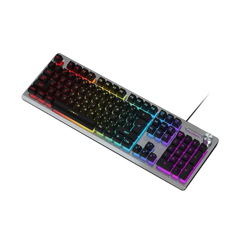 Teclado de membrana Gaming Computador de escritório Laptop Iluminado Knob Control 104 Teclas Teclado com fio