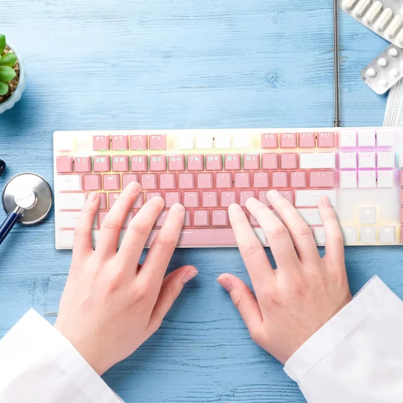Teclado mecânico para jogos, teclado com fio retroiluminado por LED Rainbow - 104 teclas compactas, adequado para notebooks e computadores de mesa ou jogadores de jogos para pc (grátis