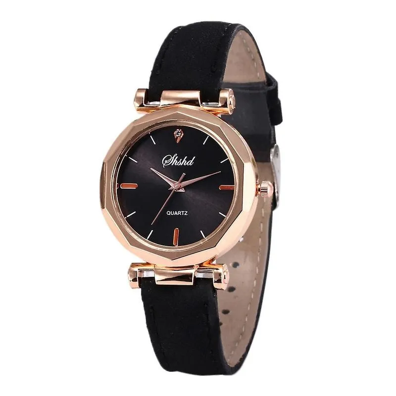 Moda feminina couro casual relógio de pulso de cristal de quartzo analógico de luxo