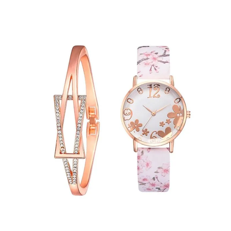 Conjunto de relógio de pulseira feminina de impressão de tendência de moda nova europeia e americana