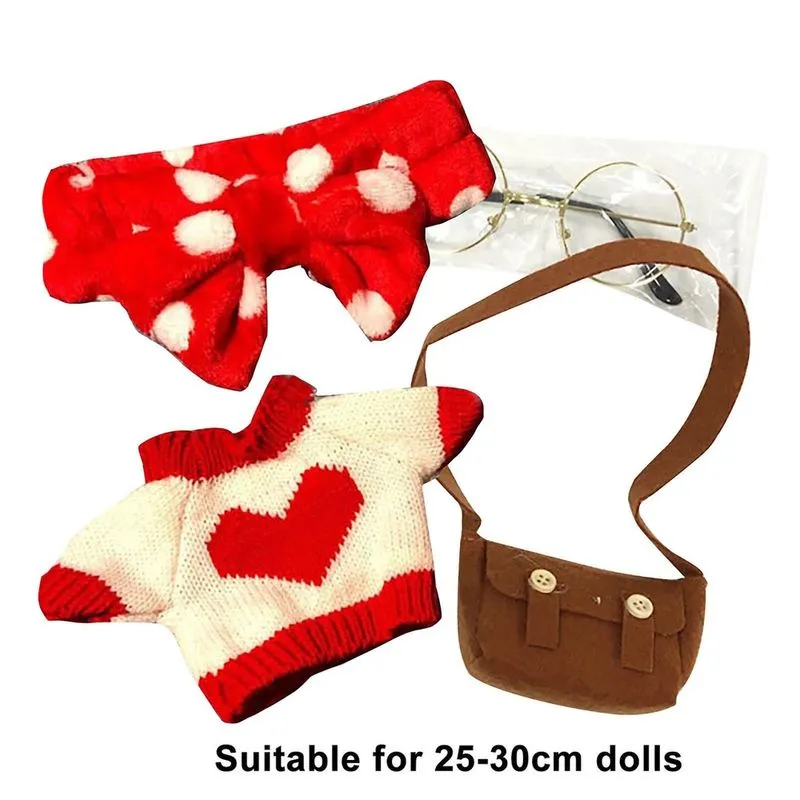 Conj. Roupa c/ Óculos, Gorro, Suéter, Saia e Mochila p/ bonecas 30cm - Presente p/ Meninas