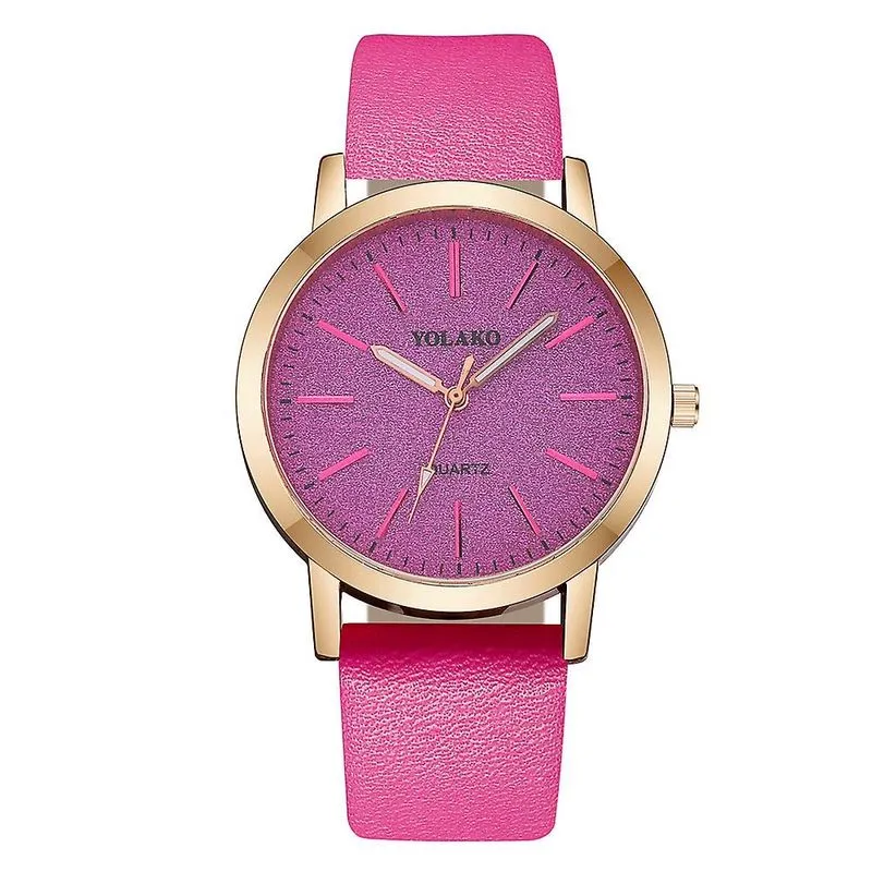 Relógio de pulso analógico feminino casual com pulseira de couro quartzo estrelado da Yolako
