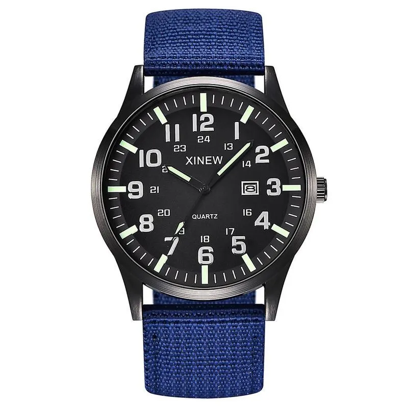 Menino masculino com mostrador redondo pulseira de nylon banda militar data relógio de pulso de quartzo presente