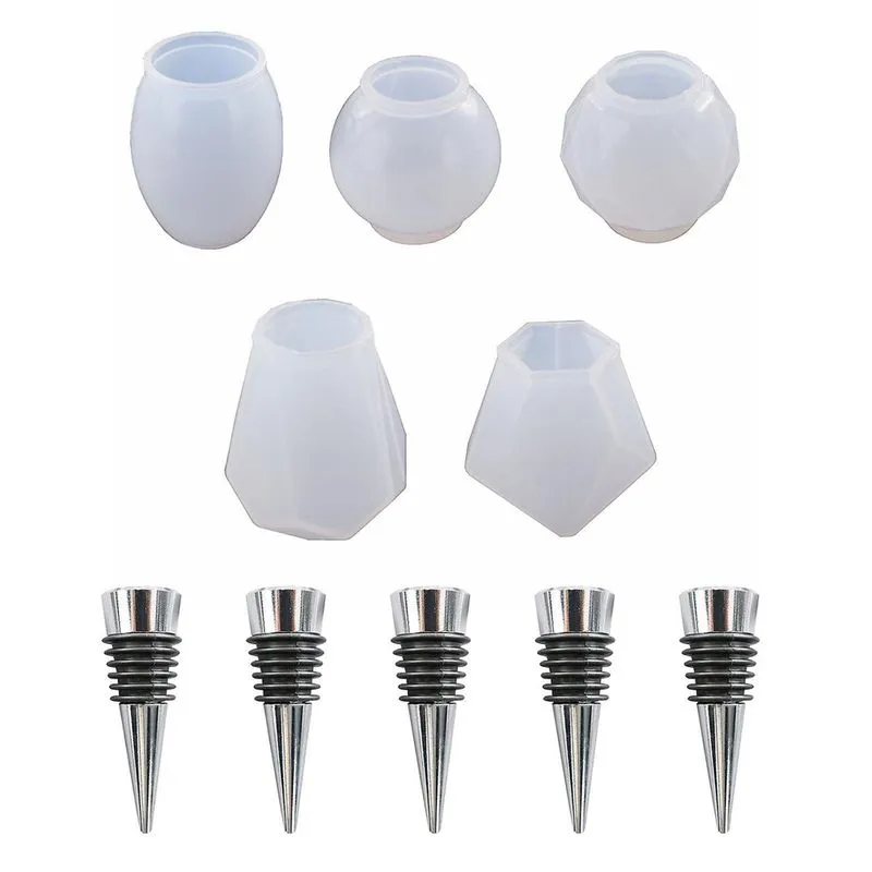 Molde de rolha de garrafa esférica geométrica 5 peças rolha de garrafa de vinho cristal epóxi molde de silicone forma de cristal epóxi molde epóxi diy artesanato