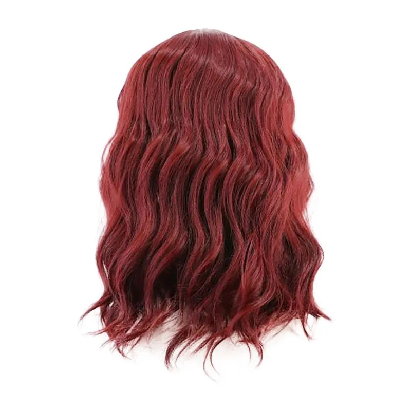 Mulheres Cabelo Curto Encaracolado Altura do Ombro Cabelo Médio Longo Vinho Vermelho Peruca