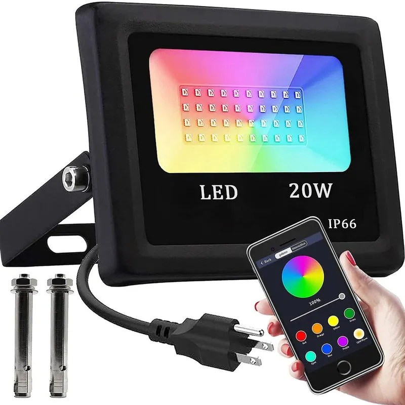 Luzes led ao ar livre rgb bluetooth holofotes inteligentes controle app mudança de cor holofotes com sincronização de música controle de grupo cronometragem ip66