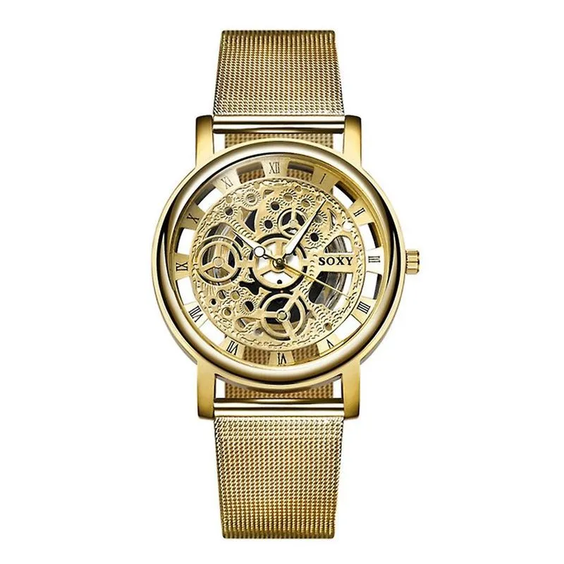 Relógio de moda prata dourado luxo oco relógios de aço masculino feminino unisex hombre relógio de pulso de quartzo relógio de pulso retro